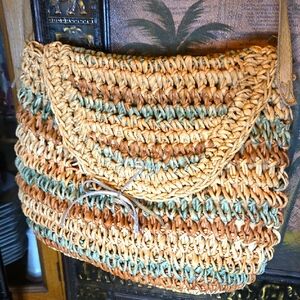 BASS Crochet Cornhusk & Leather Bag. Boho